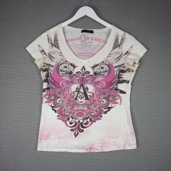 Angels and Diamonds Made in USA Y2K Pink Wings Grunge Shirt Womens Large - Picture 1 of 7